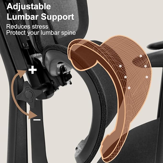 Ergonomic Office Chair High Back Executive Mesh Chairs with Adjustable Lumbar Support,Backrest,Headrest Comfy Big and Tall Computer Desk Chair with 3D Armrests for Work Gaming