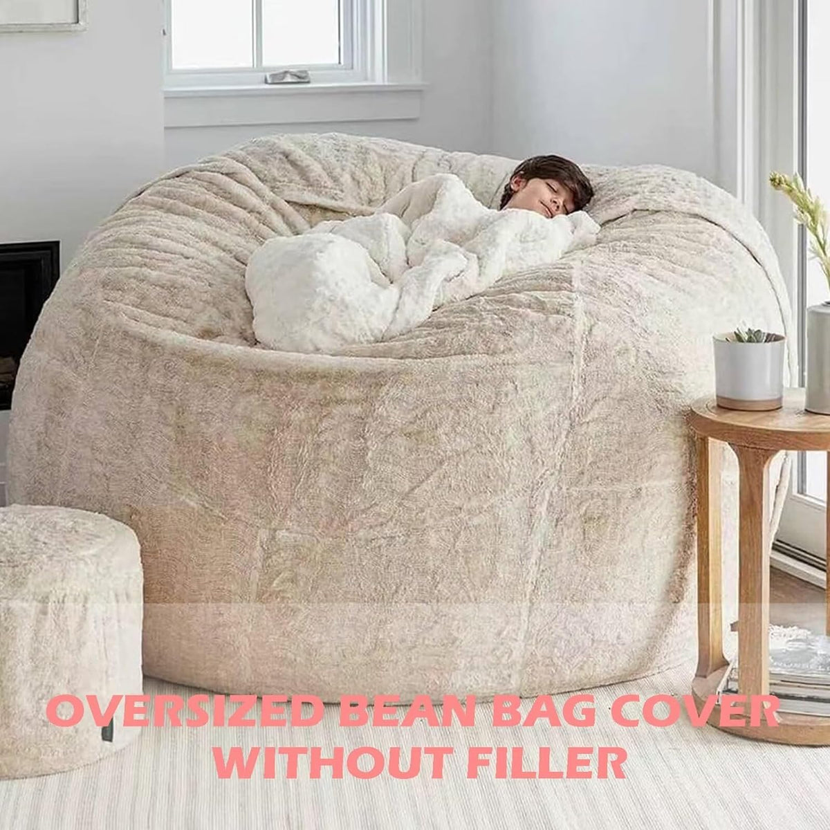 BCU 7FT Big Bean Bag for Adults Kids Without Filling Oversized Bean Bag Chair Cover for Stuffed Animal Storage, Silver Red