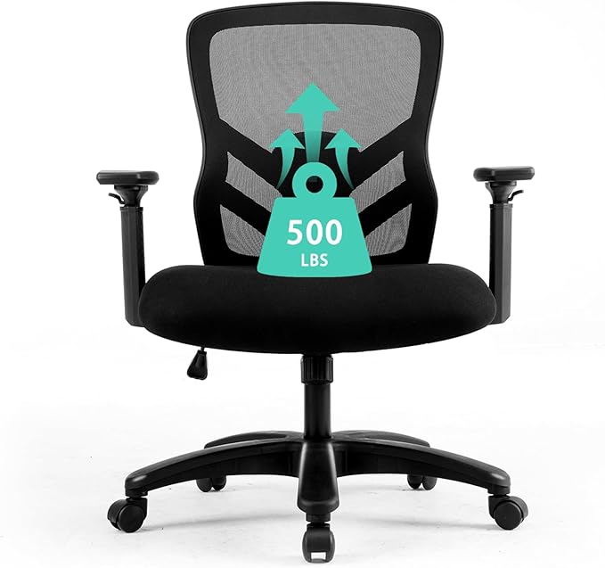 YFO Big and Tall Office Chair 500LBS - Computer Desk Chair with Adjustable Lumbar Support, Heavy Duty Ergonomic Mesh with 360 Rotation 4D Arm and Extra Wide Comfty Seat, Quiet Wheels for Adults