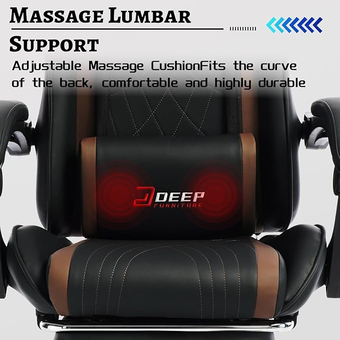 Ergonomic Gaming Chair with Footrest and Lumbar Massage, Racing Office Chair, High Back Computer Desk Chair with Headrest Pillow for Adults, Video Game Chair for PC Gamer (1001-Brown)