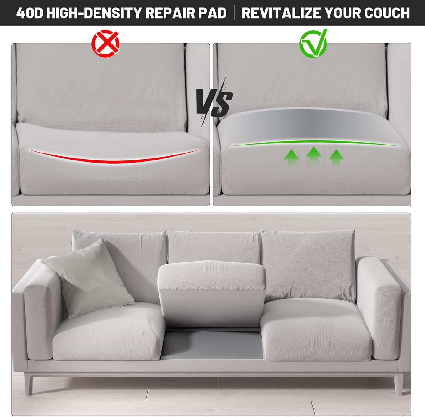 Couch Cushion Support for Sagging Seat - 20" x 20" High-Density Curved Foam Sofa Cushion Support Board, Couch Supporter for Under The Cushions, Grey Set of 1