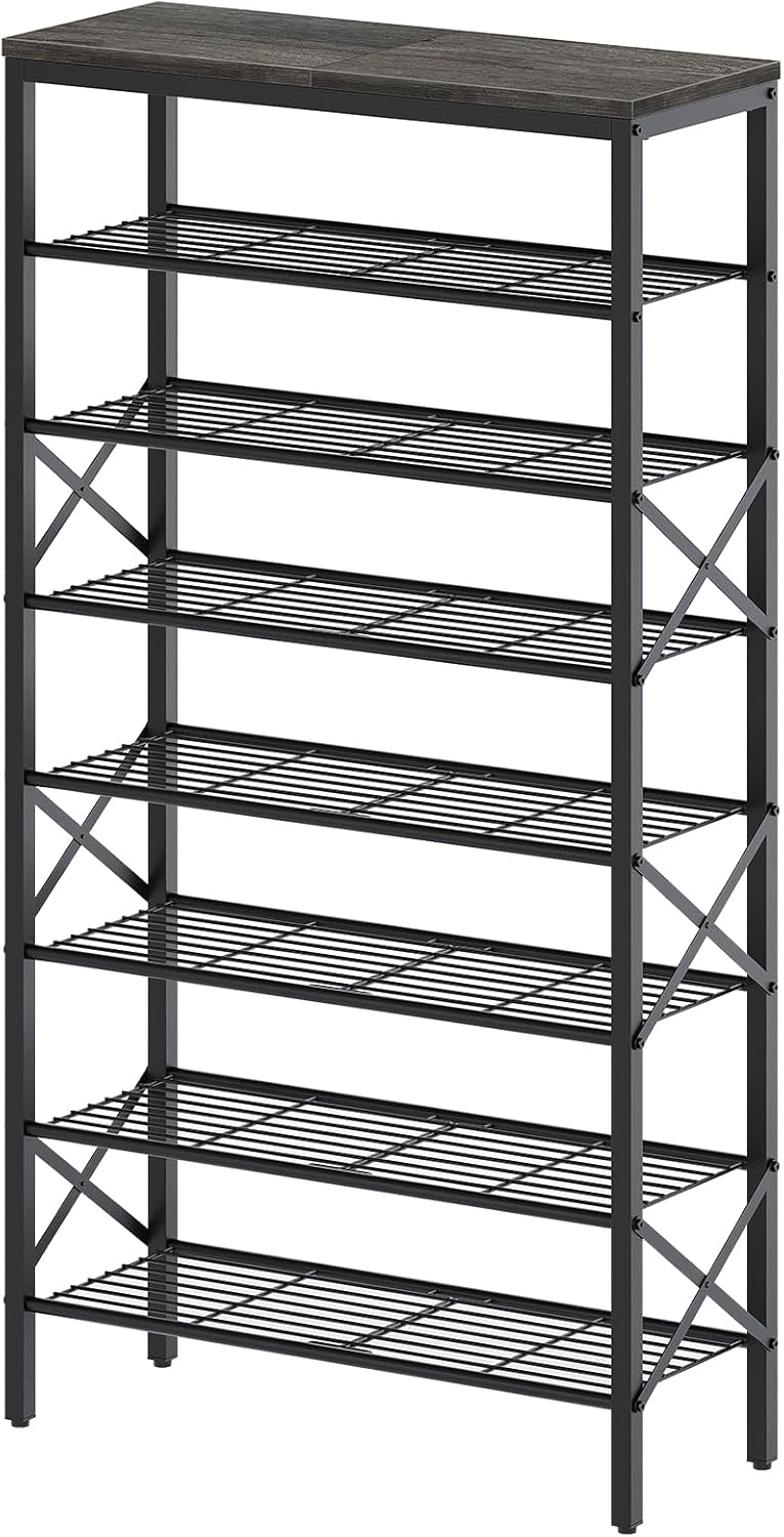 8 Tier Shoe Rack, Large Capacity Shoe Storage Organizer Holds 32 Pairs, Durable and Stable, for Entryway, Hallway, Closet, Dorm Room, Charcoal and Black SS08BC