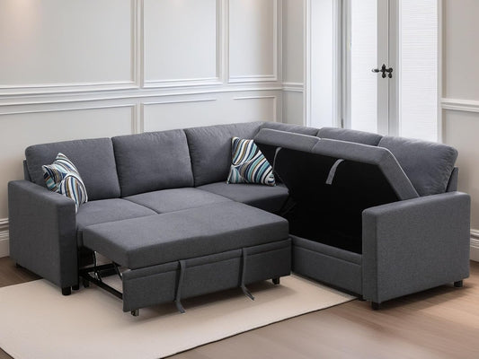 L Shaped Sectional Couch with Pull Out Bed, Convertible Sleeper Sofa Bed Couch with Storage, Modern Modular L Shaped Sofa for Living Room, Bedroom, Apartment, Grey