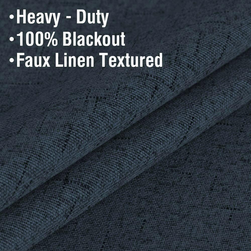 H.VERSAILTEX Linen Blackout Curtains 54 Inches Long 100% Absolutely Blackout Thermal Insulated Textured Linen Look Curtain Draperies Anti-Rust Grommet, Energy Saving with White Liner, 2 Panels, Navy