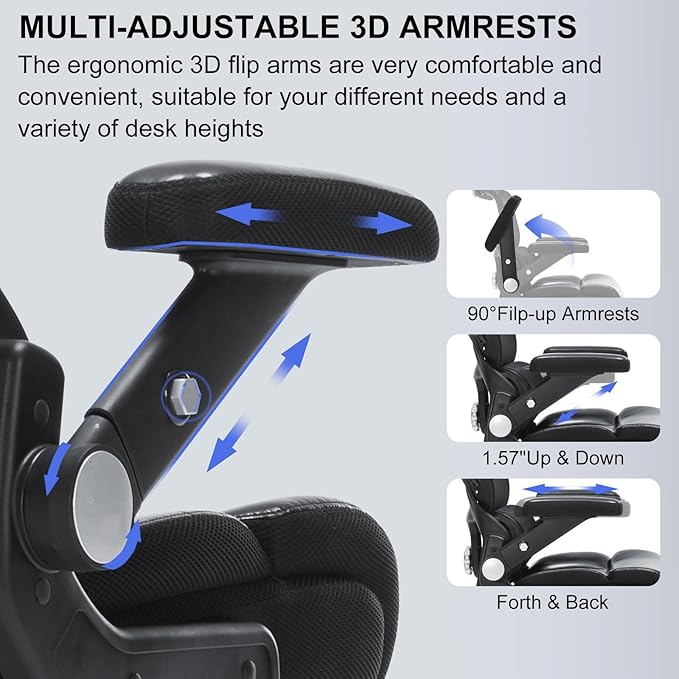 500lbs Big and Tall Ergonomic Office Chair,3D Headrest and Armrests Big Executive Chair,Adjustable Lumbar Support,Thickened Seat Cushion,360° Silent Rolling Wheels,Perfect for Home Office,Gaming Room