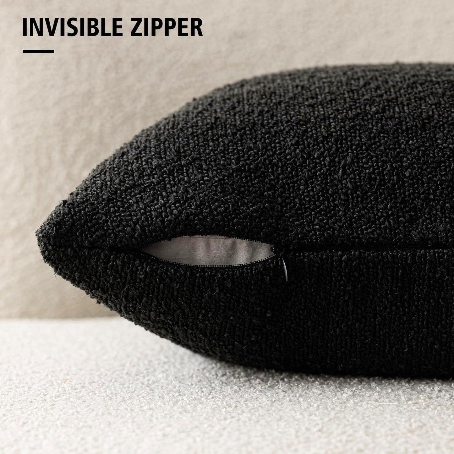 Foindtower Set of 2, Decorative Textured Boucle Throw Pillow Covers Accent Solid Pillow Cases Neutral Soft Couch Cushion Case for Chair Sofa Bedroom Living Room Home Decor 24 x 24 Inch Black