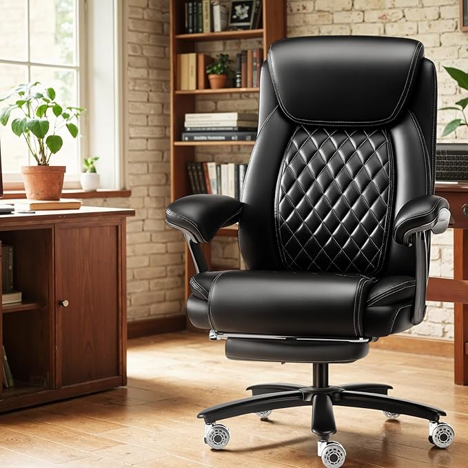 600LBS Large Heavy Duty Office Chair with Foot Rest,Reclining Big and Tall Office Chair with Pocket Spring Cushion, Comfy High Back with Adjustable Lumbar Support,Dual Rubber Wheel