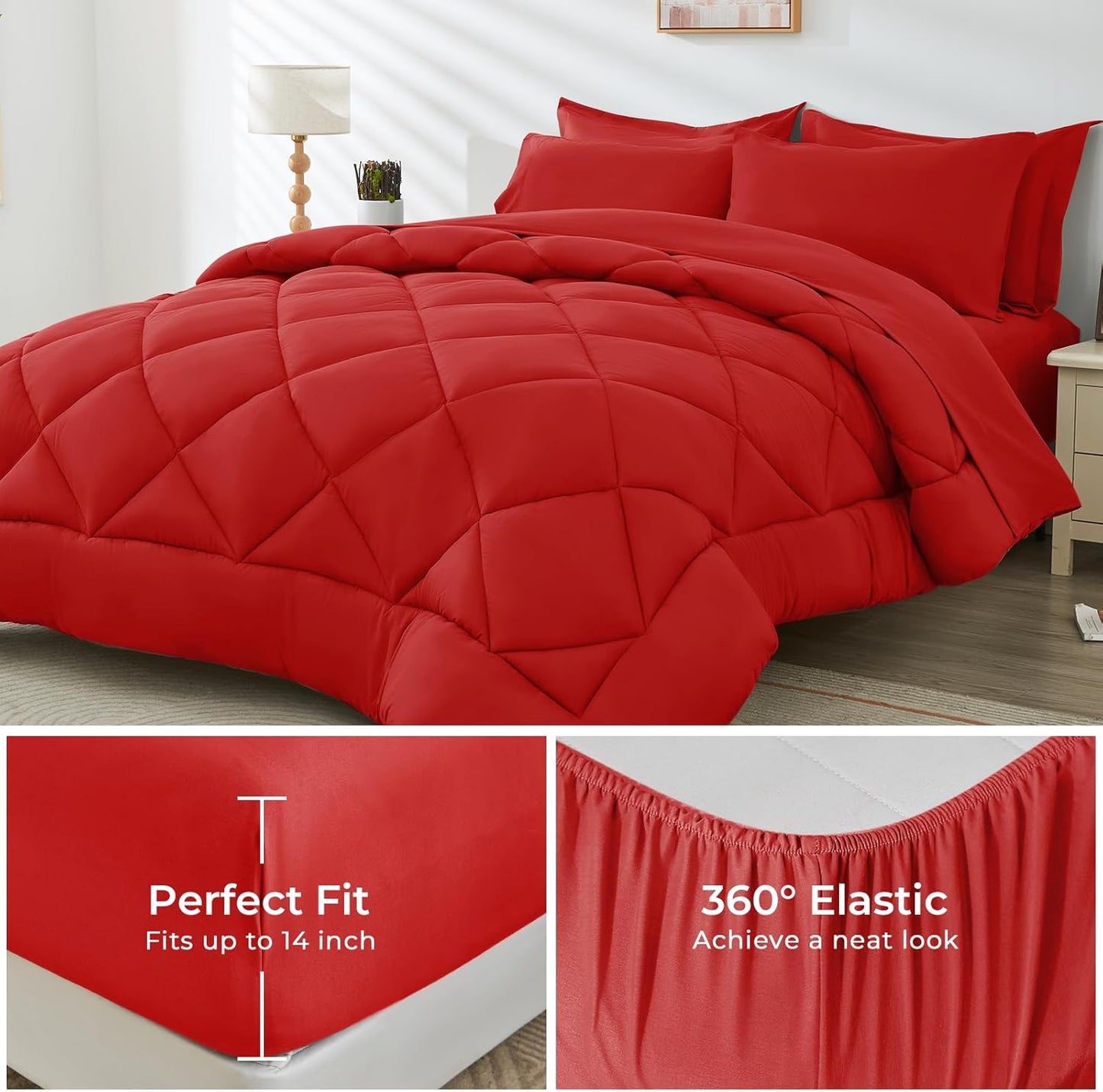 HEVUMYI Red Twin-XL Comforter Set - 5-Piece All Season Bed in a Bag Twin-XL, Ultra Soft Bedding Set with Comforter, Flat Sheet, Fitted Sheet, Pillowcases, Pillow Shams