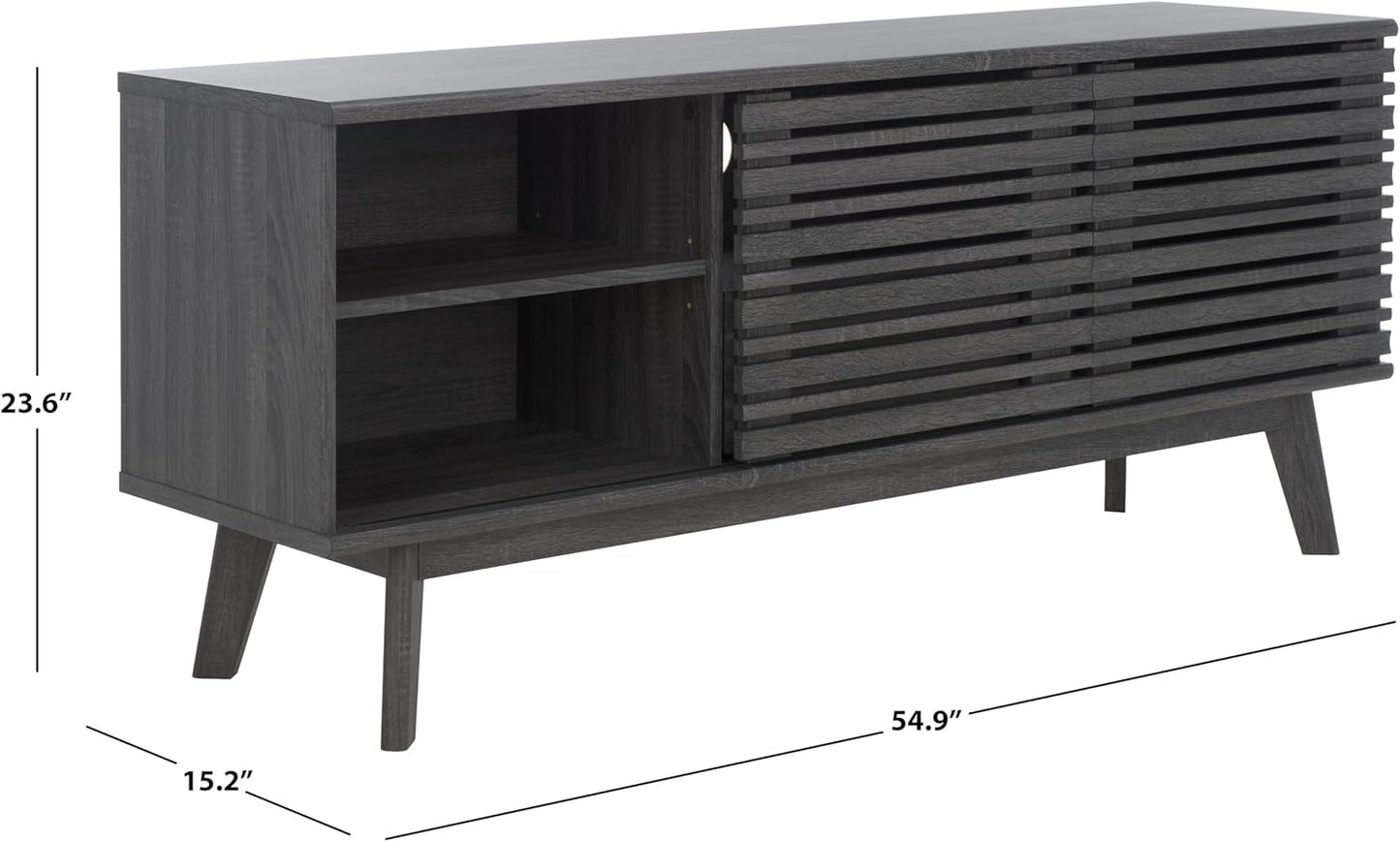 SAFAVIEH ESMA TV Stand for up to 60" Flatscreen – Distressed Black, Low Sideboard with 2 Sliding Doors, 1 Open Shelf, 1 Drawer, Entertainment Media Console (MED9638E)