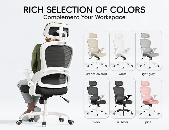 TRALT Office Chair - Ergonomic Office Chair with Back Support, Computer Chair - Home Office Desk Chairs, 330lbs Wide Seat Big and Tall Office Chairs with Headrest, Comfy Desk Chairs (White Black)