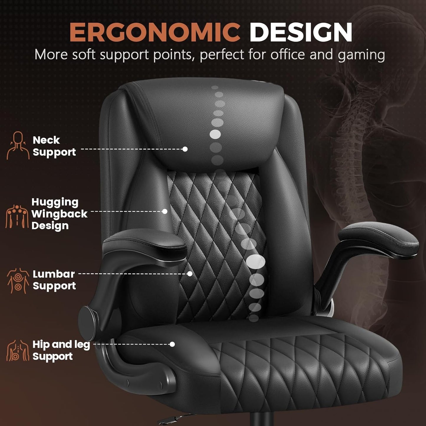 COMHOMA Leather Office Chair Ergonomic Computer Gaming Chair with Comfy Back Support, Executive Mid-Back,Small Gmaing Chair with Adjustable Armrests, for Short People Use, Rolling Swivel for Adults
