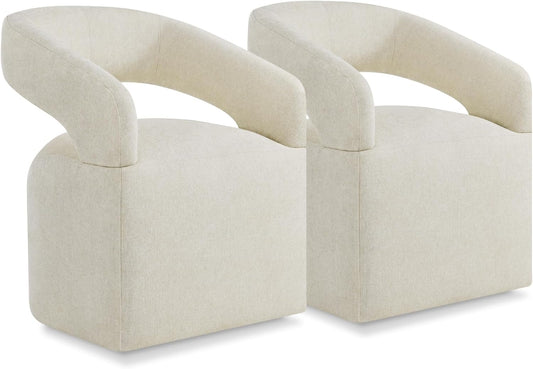 Upholstered Dining Chairs with Casters Easy Assembly Require Modern Barrel Armchair with Rollers for Diningroom Bedroom Livingroom Reading Room,Set of 2,Cream Beige