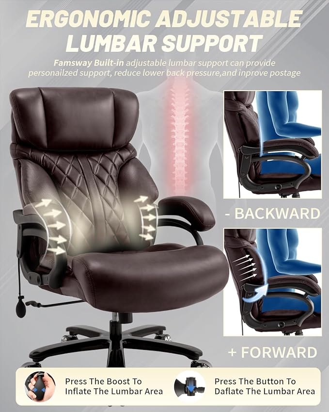 800LBS Big and Tall Office Chair for Heavy People, Extra Wide Seat and Adjustable Lumbar, Heavy Duty Executive Chair with High Back, Large Computer Desk Chair Comfortable for Home Office