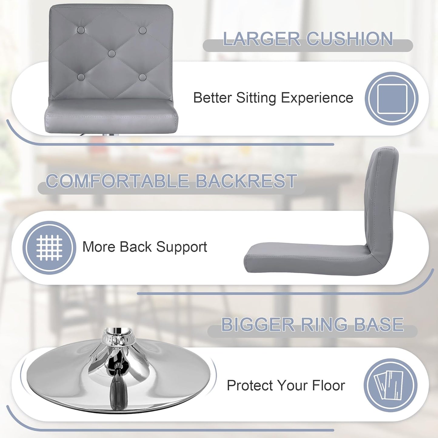 VECELO Adjustable Bar Stools Set of 2, Bar Height Stools for Kitchen Counter