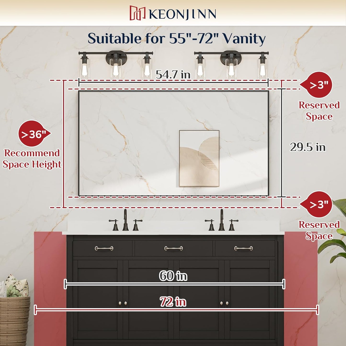 Keonjinn Gold Bathroom Vanity Mirror 55" x 30" Rectangle Large Wall Mirror Metal Framed Brushed Gold Rectangular Modern Farmhouse Mirrors for Over Sink(Horizontal/Vertical)