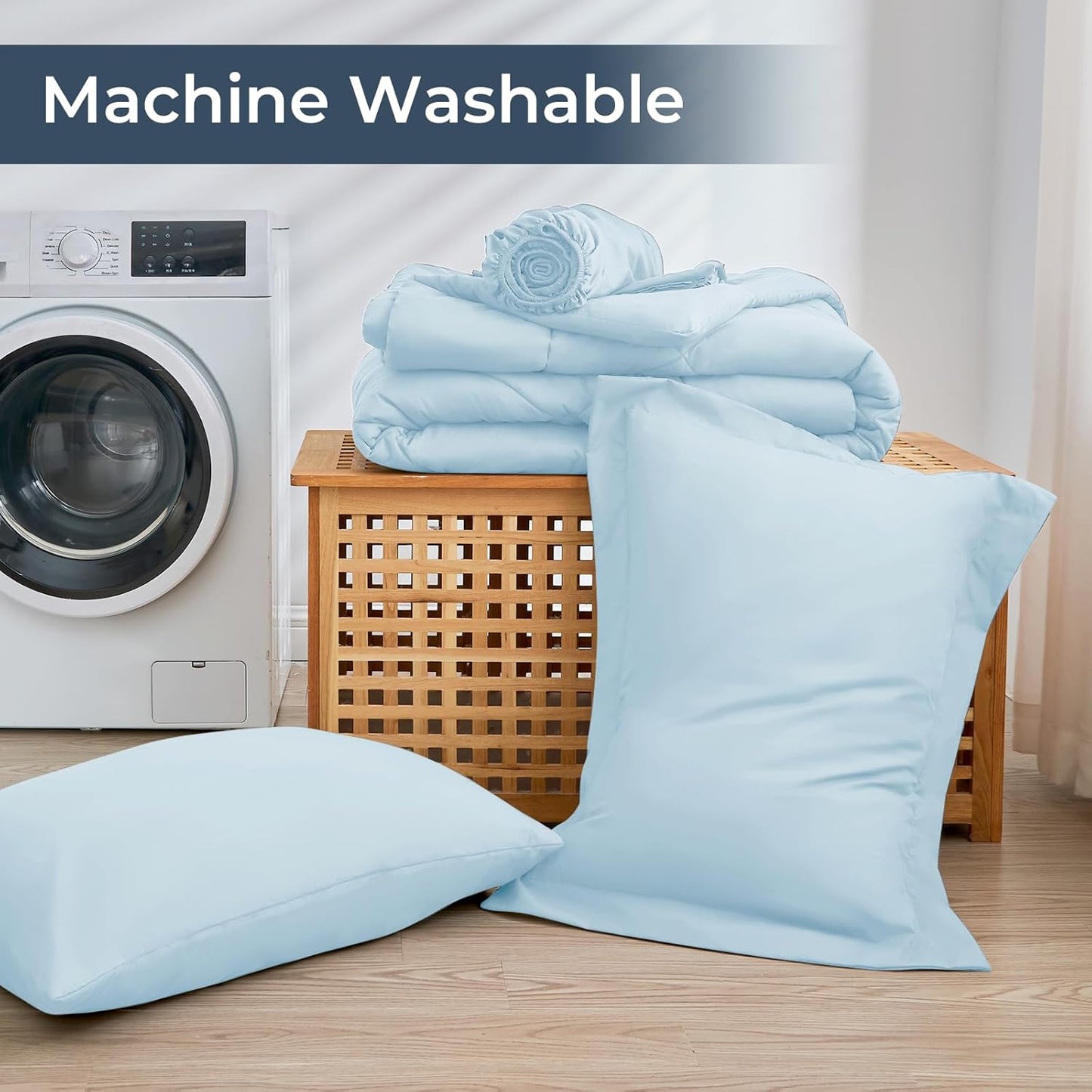 HEVUMYI Twin Comforter Set - 5-Piece All Season Bed in a Bag Twin, Ultra Soft Bedding Set with Comforter, Flat Sheet, Fitted Sheet, Pillowcases, Pillow Shams, Greyish Blue