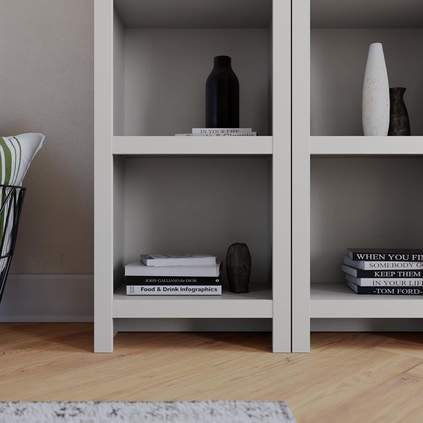 Prepac Moda 80" Tall 5-Tier Narrow Bookcase in White, Modern Storage Accent Bookshelf with 3 Adjustable Shelves for Home, Office, Living Room, Bedroom