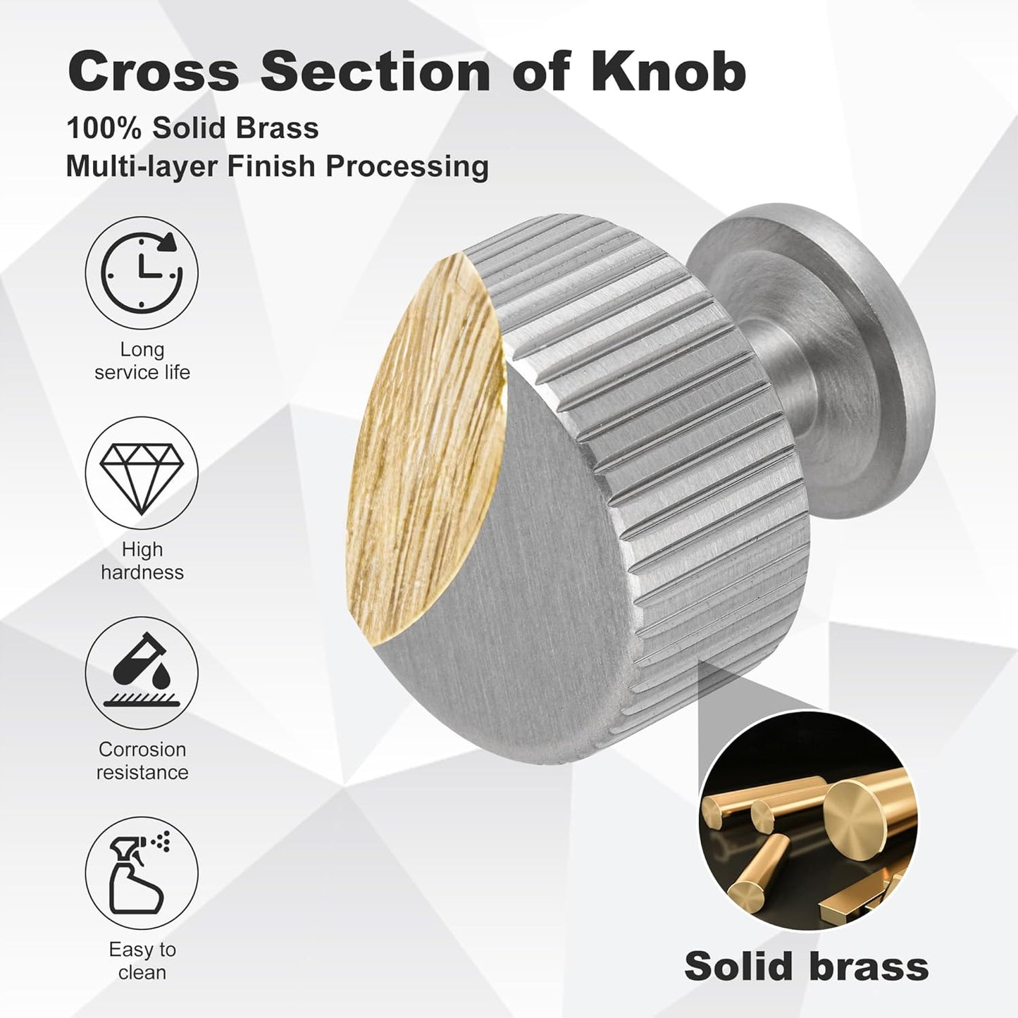 6 Pack Satin Nickel Cabinet Knobs, Solid Brass Drawer Pulls, Modern Kitchen Cabinet Handles for Cupboard, Wardrobe, Bathroom & Closet, Durable Cabinet Hardware