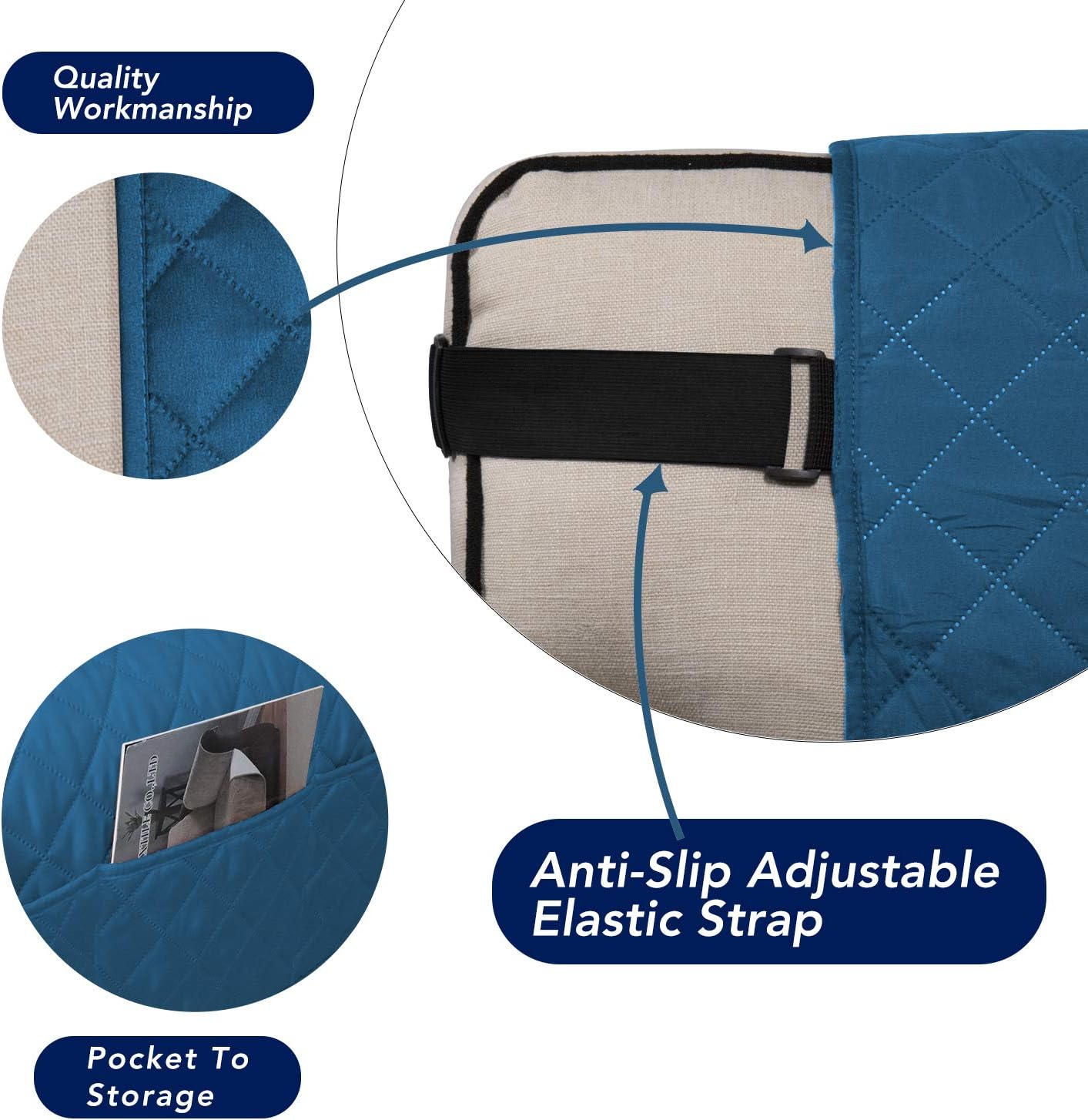 PureFit Reversible Sofa Couch Cover Water Resistant Couch Covers for 3 Cushion, Washable Furniture Cover with Non-Slip Foam and Adjustable Strap for Dogs, Pets (Sofa, Peacock Blue/Ivory)