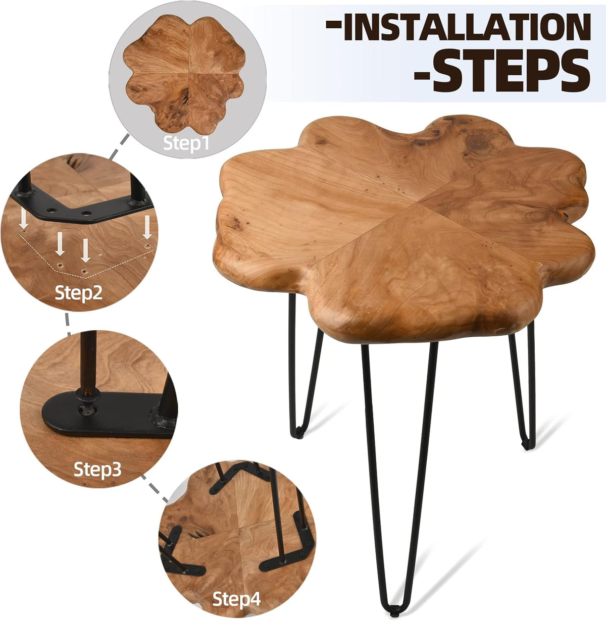 19.5 Inch Live Edge Side Table, Wood Freeform Small End Table with Waterproof, Rustic Accent Table Unique for Living Room, Bedroom, Home