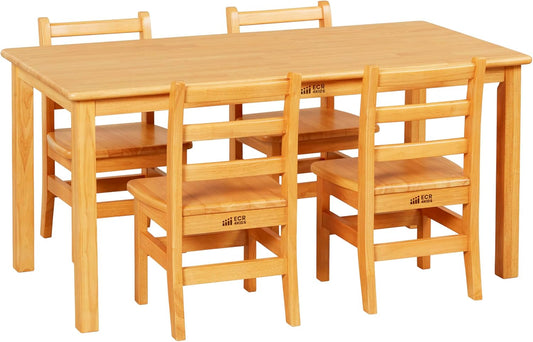 ECR4Kids 24in x 48in Rectangular Hardwood Table and Chair Set, 12in Seat Height, Kids Furniture, Honey