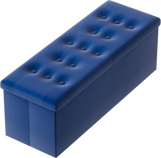 PRANDOM Jumbo Ottoman with Storage [1-Pack] Velvet Folding Small Square Foot Stool with Lid for Living Room Bedroom Coffee Table Dorm Royal Blue 43x15x15 inches