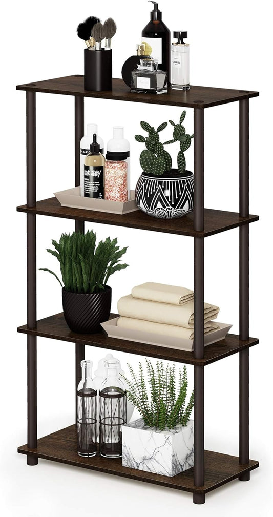Furinno Turn-N-Tube 4-Tier Multipurpose Shelf Display Rack, Round Tubes, Walnut/Brown