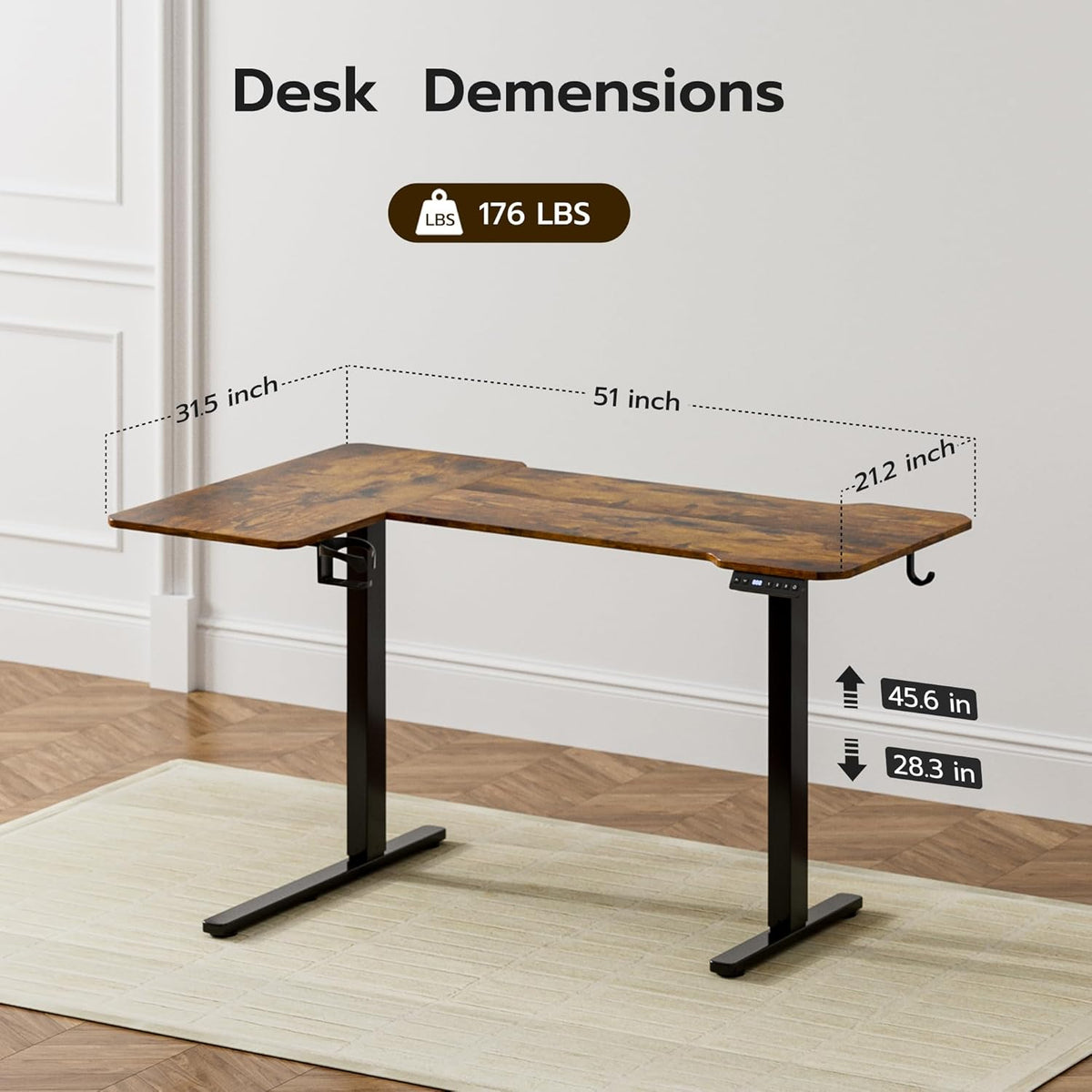 51" Reversiable L-Shaped Electric Standing Desk Adjustable Height Gaming Stand Up Corner Desk Sit Stand Home Office Computer Desk with Splice Board,Black Carbon Top
