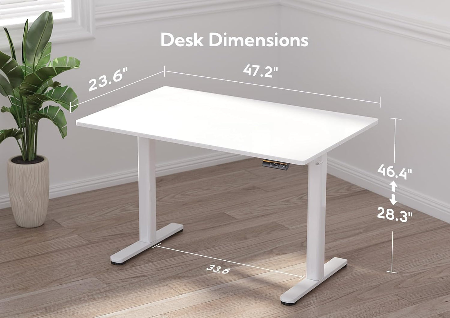 Claiks Glass Standing Desk, 48x24 Inch White Standing Desk Adjustable Height Electric Stand Up Quick Install for Computer Desks, Super White