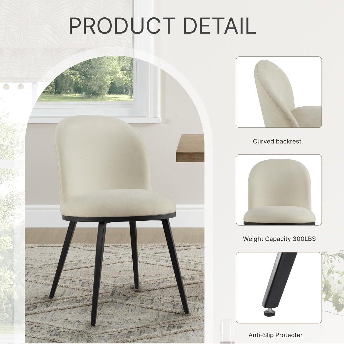 Dining Chairs Set of 6, Fabric Upholstered Dining Room Chairs with Ergonomic Backrest & Metal Legs, Modern Kitchen Side Chairs for Home, Restaurant, and Café, Sand, 2 Boxs