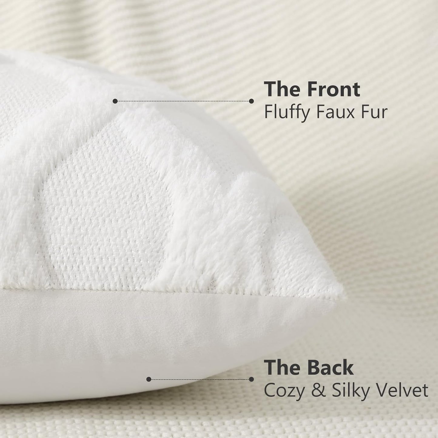 decorUhome Throw Pillow Covers 12x20 Inch Set of 2, Soft Plush Faux Fur Wool Lumbar Cream White Couch Pillow Covers, Decorative Neutral Pillow Cases for Bed Sofa Living Room Home Decor