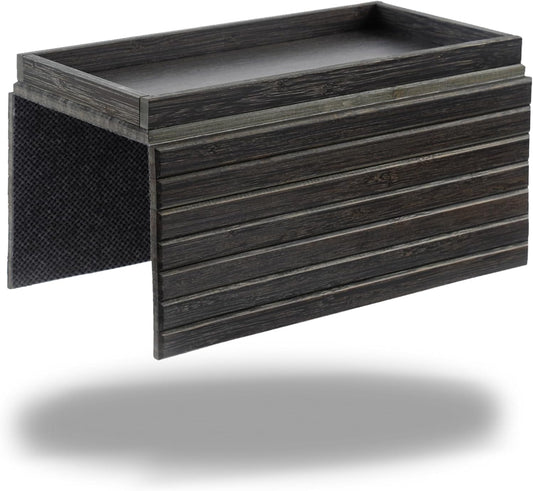 DETOR Couch Arm Tray, TV Tray with Capacious 12.4" x 5.4" Storage Box, Bamboo Grain Stained Black Color, Enhanced Nonslip Felt Bottom, Sturdy Bamboo Slats Material | for Armrests 6" and Wider