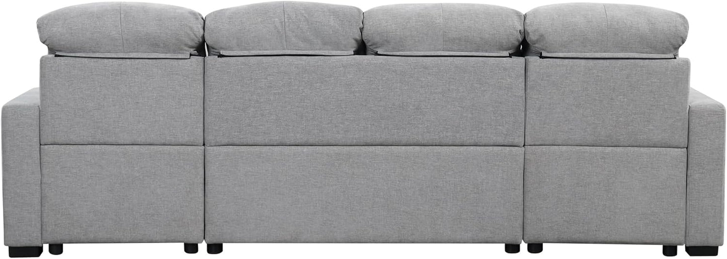 Ball & Cast 110.2" Oversized Versatile Sectional Sleep Sofa with Two USB Ports,U-Shape 4 Seat Pull-Out Couch w/Double Storage Chaise Lounges,for Living Room,Apartment,Office,Gray