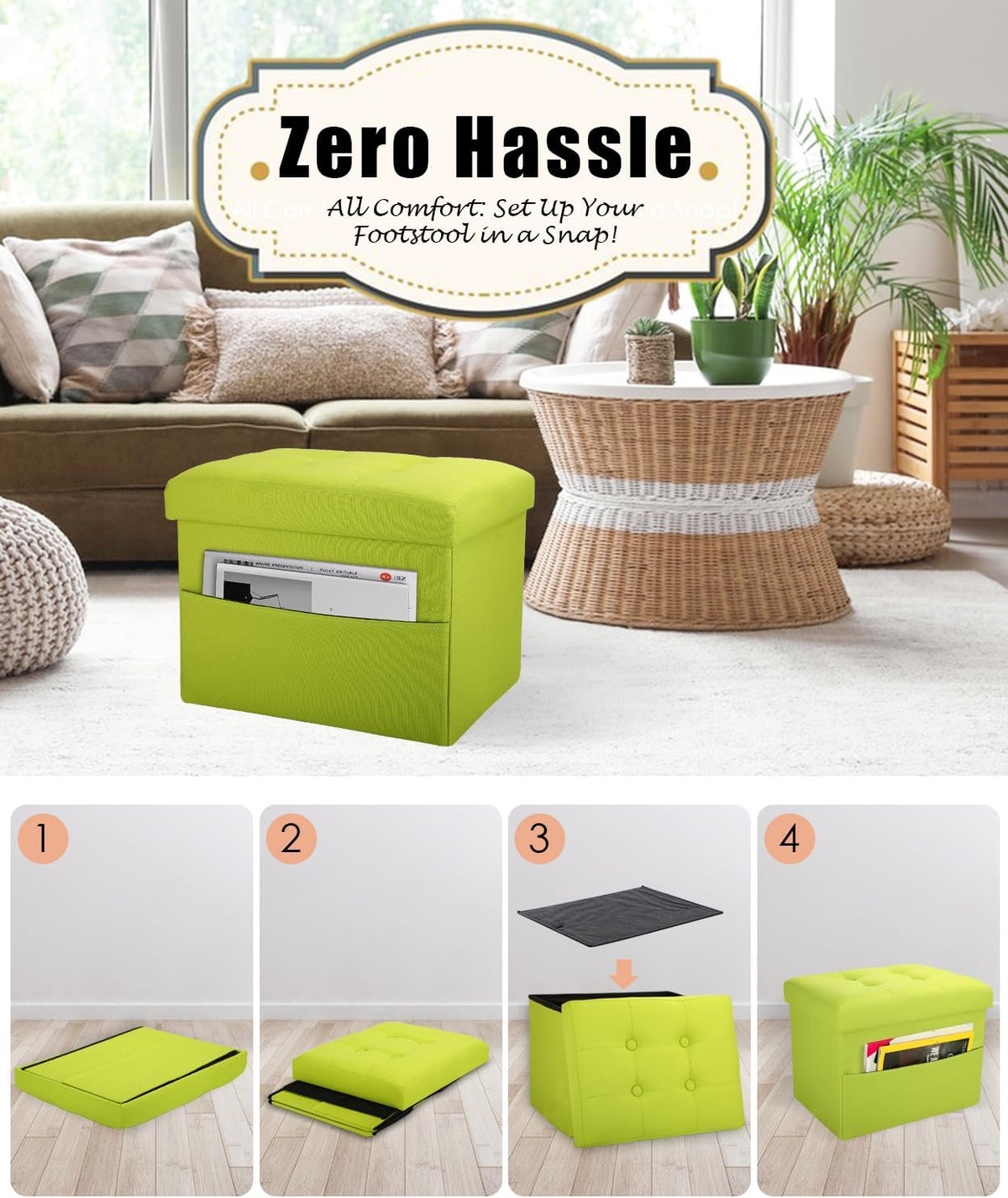 Ottoman Storage Ottoman Foot Rest Stool Foldable Bench with Storage Student Dormitory Bedroom and Entryway 17 X 13 X 13