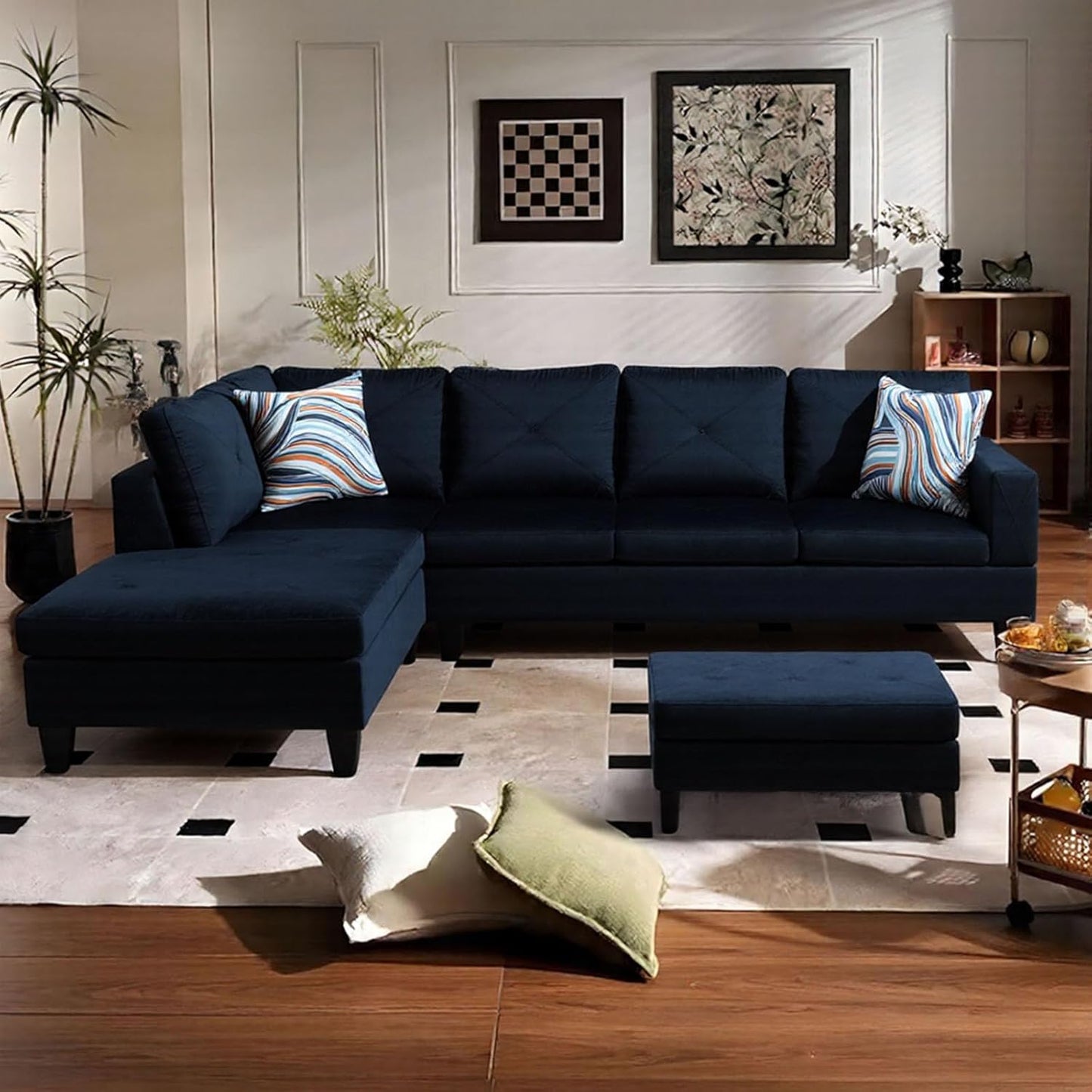 L Shaped Sectional Couch with Otttoman, 97" Sectional Sofa for Living Room Modular Couches for Bedroom, Apartments