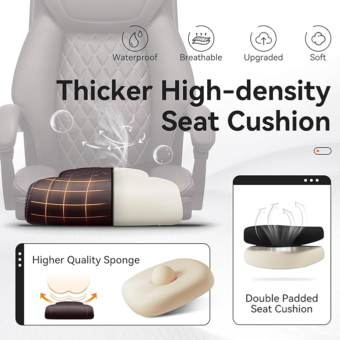 Office Chair, Executive Leather Chair Adjustable High Back, Ergonomic Computer Desk Chair Lumbar Support, Big and Tall Office Chair with Footrest, Comfy Reclining Chair for Home Office