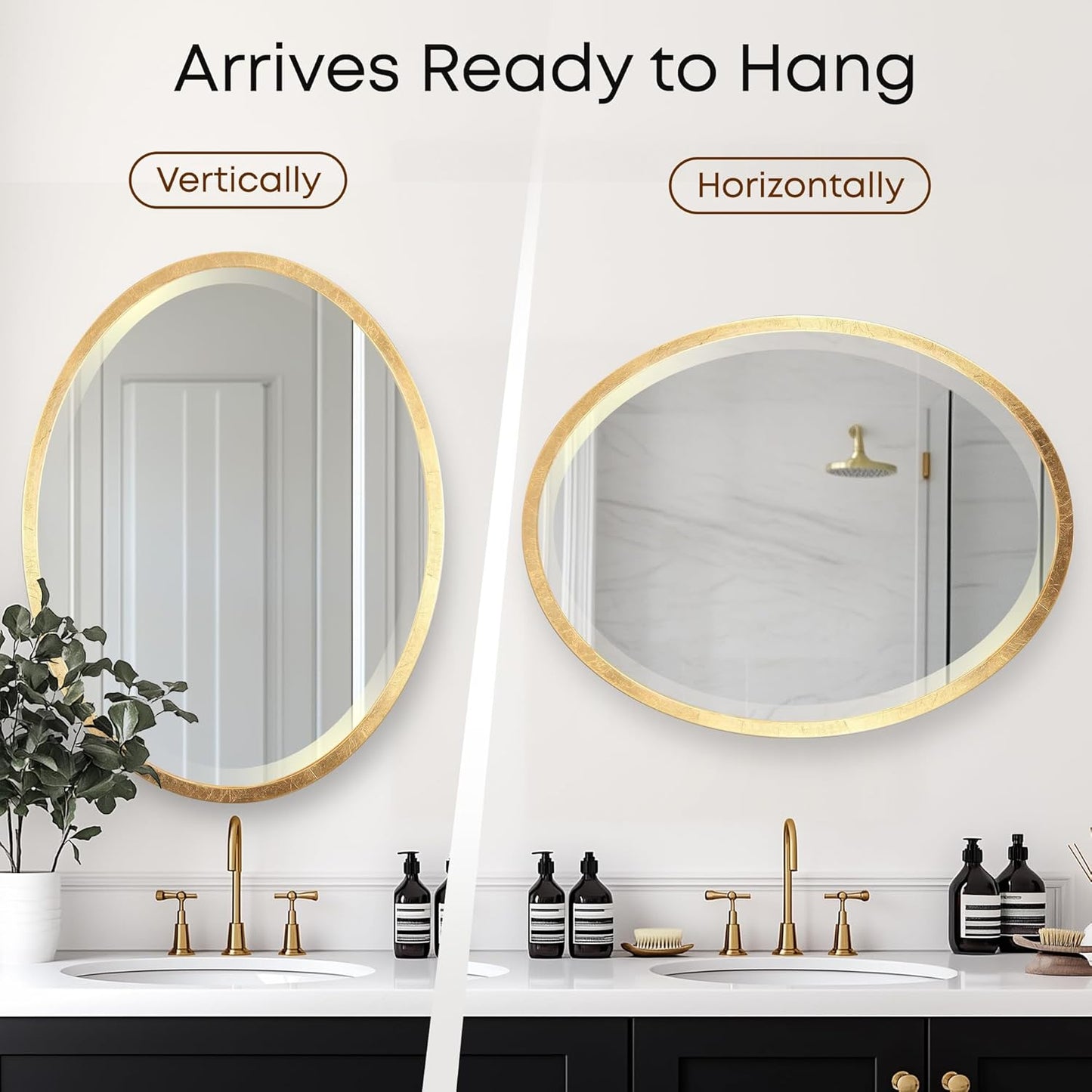 OVALCREST - Oval Wooden Beveled Wall Mirror for Home Decor, Bathroom, Vanity, Bedroom, Living Room, Hallway - London Style (Gold Leaf) 25.1 x 37.1