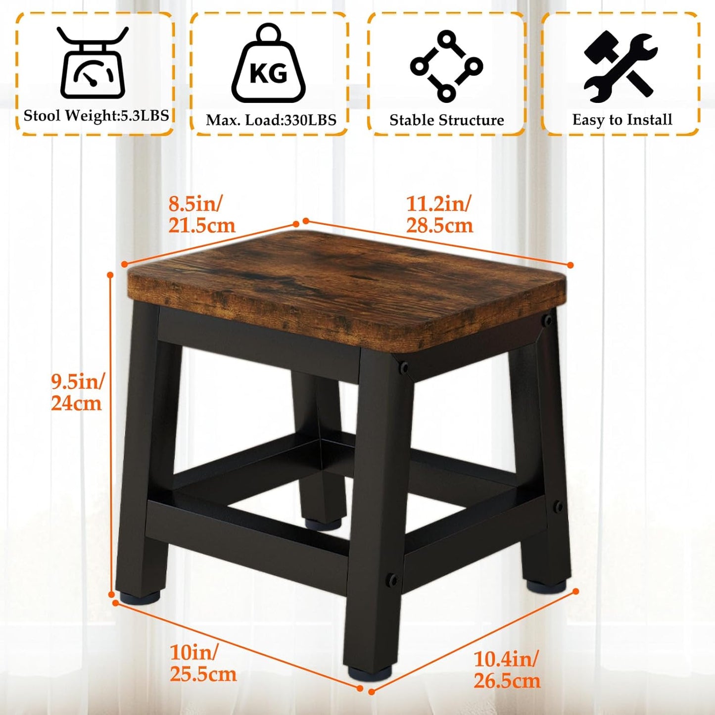 IBUYKE Small Step Stool for Adults Kids, Wooden Bedside Step Stool for High Beds, Non-Slip Stepping Foot Stool with 330 Lbs Capacity for Bedroom Livingroom Bathroom Kitchen, Rustic Brown TBD003H