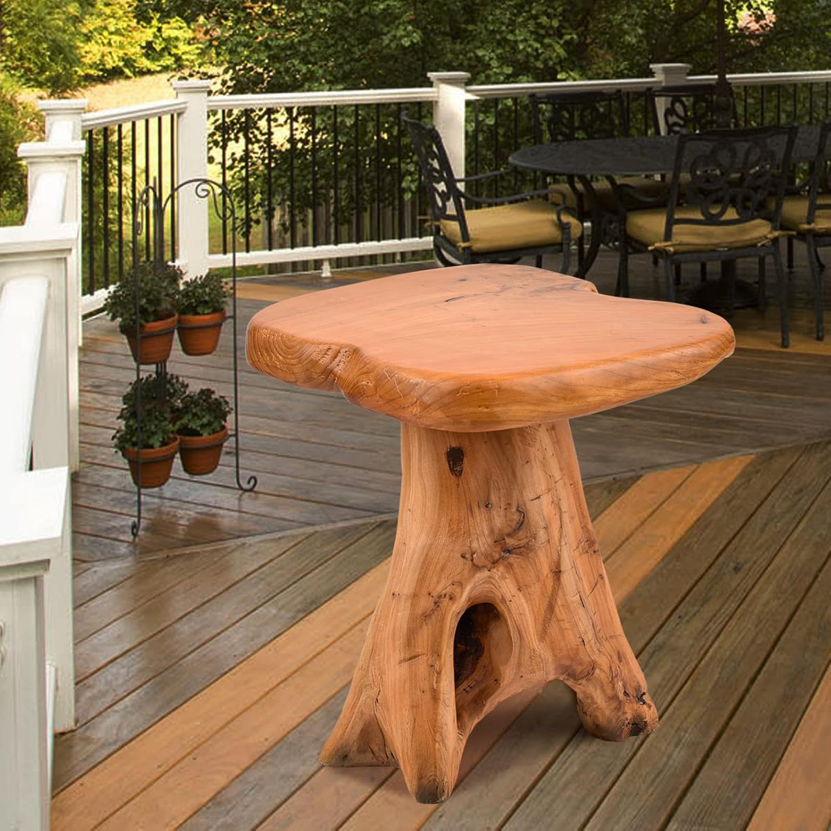 Small Side Table, Unique Design Live Edge Wood Stool, Freeform Natural Plant Stand for Garden, Yard, Living Room, Bedroom