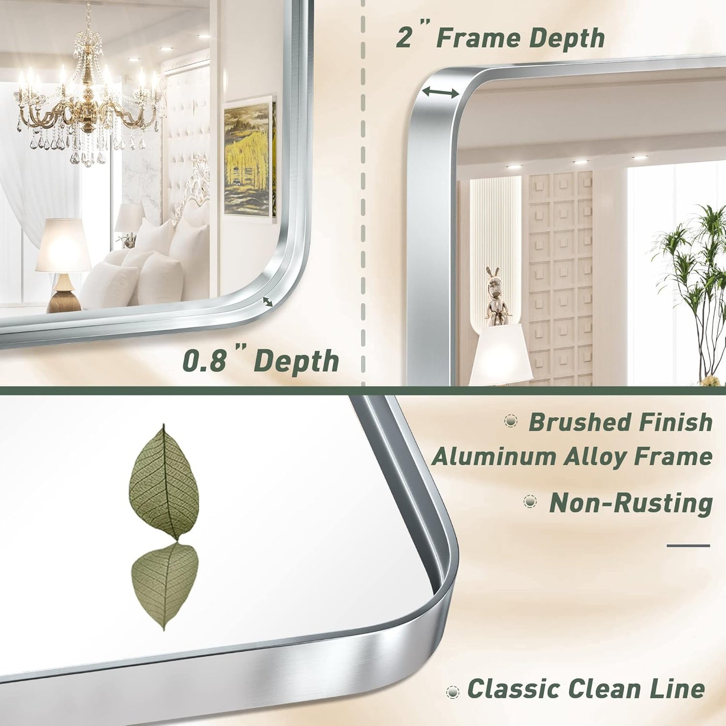 TokeShimi 55 x 36 Inch Brushed Silver Mirror Wall Mirror for Bathroom Black Metal Frame Decorative Rectangular Wall Mounted Home Decor Corner Hangs (Horizontal/Vertical)