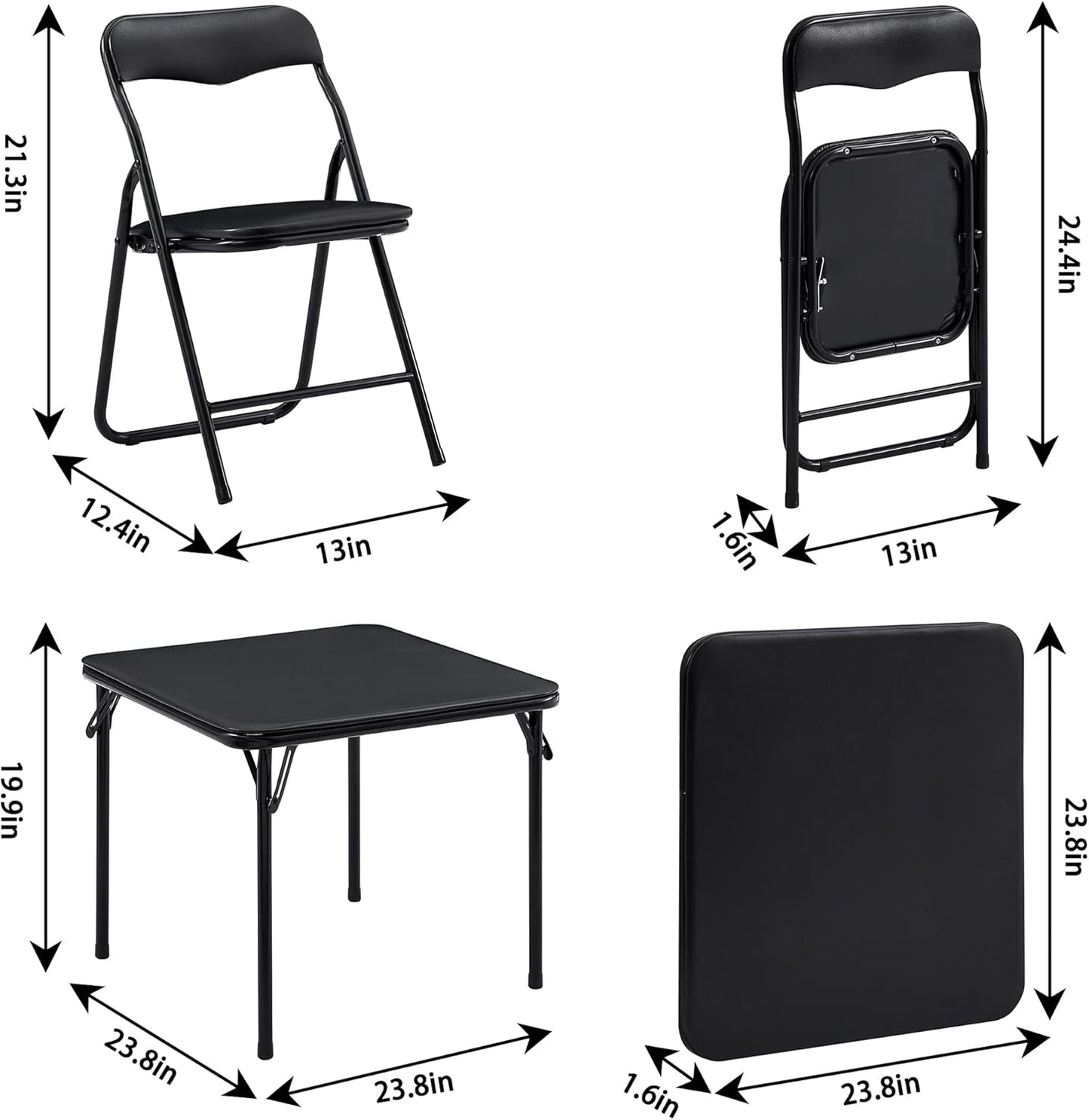 VECELO Kids Folding Activity Table and Chairs 5 Piece Set, Portable, with Ultra Soft Padded Cushion, Classic Black