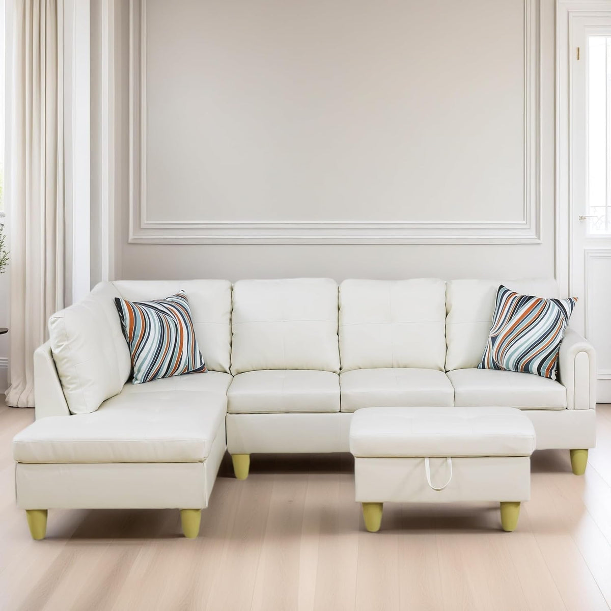 L Shaped Sectional Couches for Living Room, Modern Modular Sectional Sofa with Ottoman Storage, Comfy L Shaped Couch with Chaise for Bedroom Apartment Furniture, White