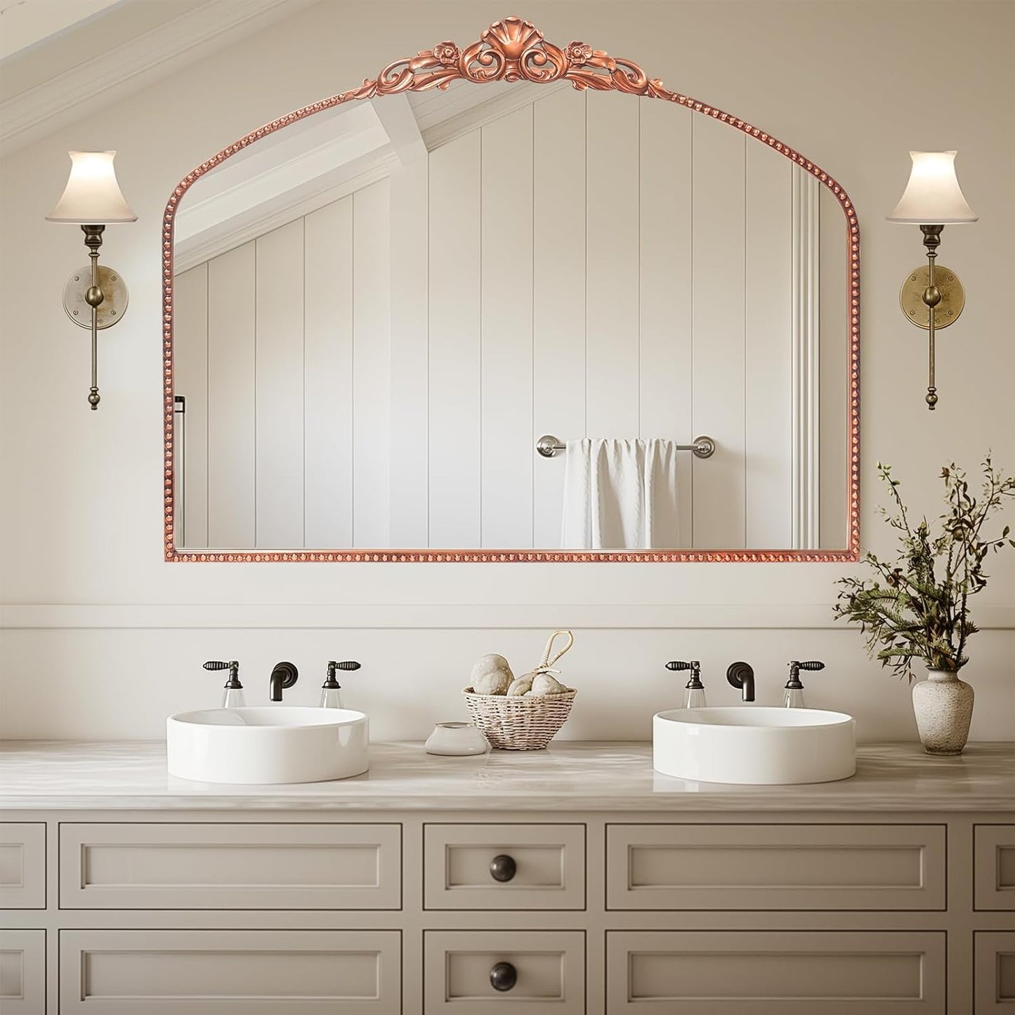 G-LEAF Vintage Baroque Mirror 40"X30",Victorian Antique Farmhouse Mirror for Fireplace Living Room