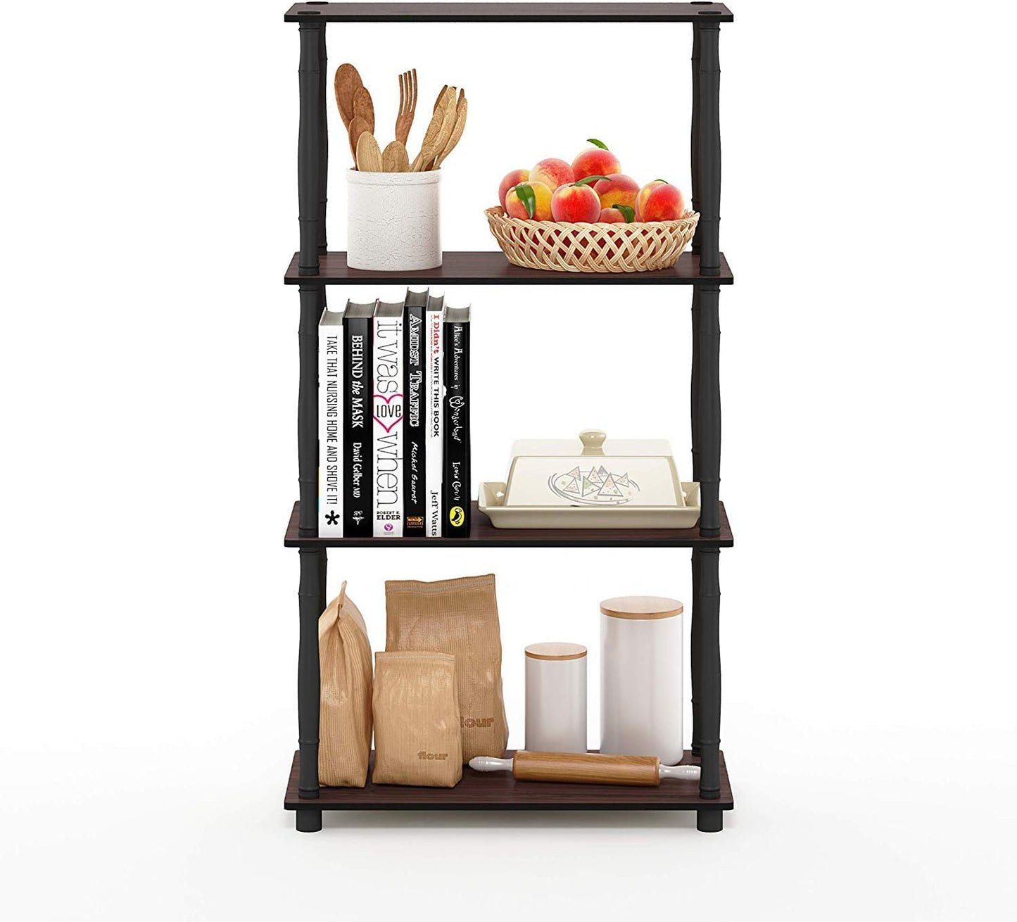 Furinno Turn-N-Tube 4-Tier Multipurpose Shelf Display Rack, Classic Tubes, Dark Cherry/Black