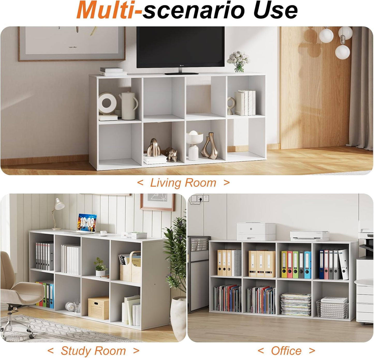 Sweetcrispy 8 Cube Storage Organizer - Open Cube Bookshelf with 4 Removable Back Panels, Display Storage Bookcase for Living Room, Bedroom, Entrance Hall, Home Office，47.7" L×11.6" W×24" H, Beige