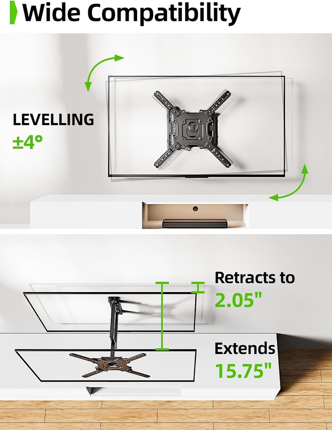USX MOUNT Full Motion TV Wall Mount for 26-60 inch up to 77 lbs, Single Stud Corner TV Mount Bracket with Swivel Tilt Articulating, Monitor Wall Bracket Fit Max VESA 400x400mm