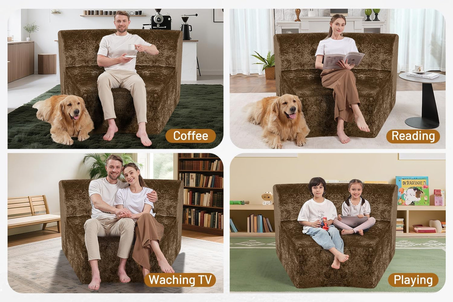 Homguava Modular Sectional Sofa, Memory Foam Couch Single Sofa Chair with Deep Seat, Modern Upholstered Sofa Couches for Living Room Apartment Office, No Assembly Required, Brown