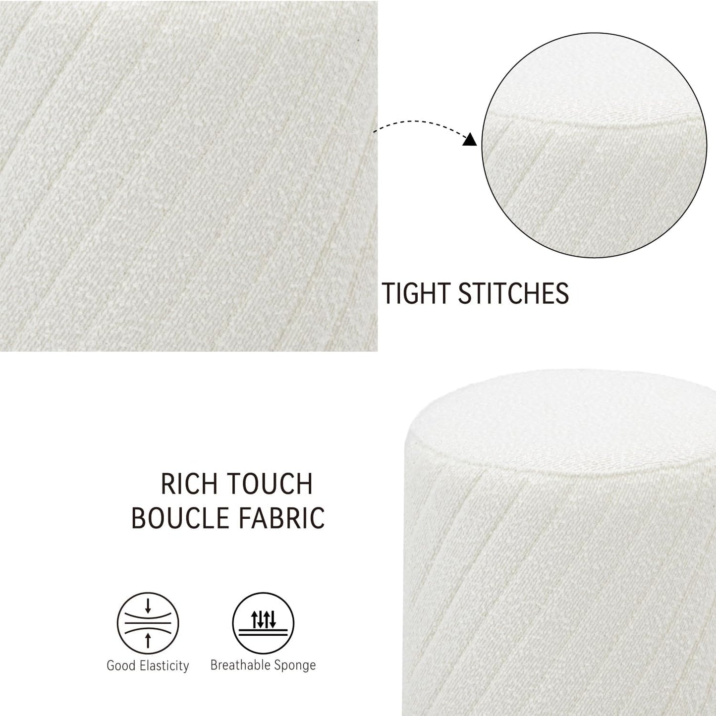 Get Set Style Modern Round Ottoman with Soft Padded Seat, Multifunctional Vanity Chairs for Makeup, Upholstered Footrest Stool Ottoman Foot Stool for Living Room, Bedroom