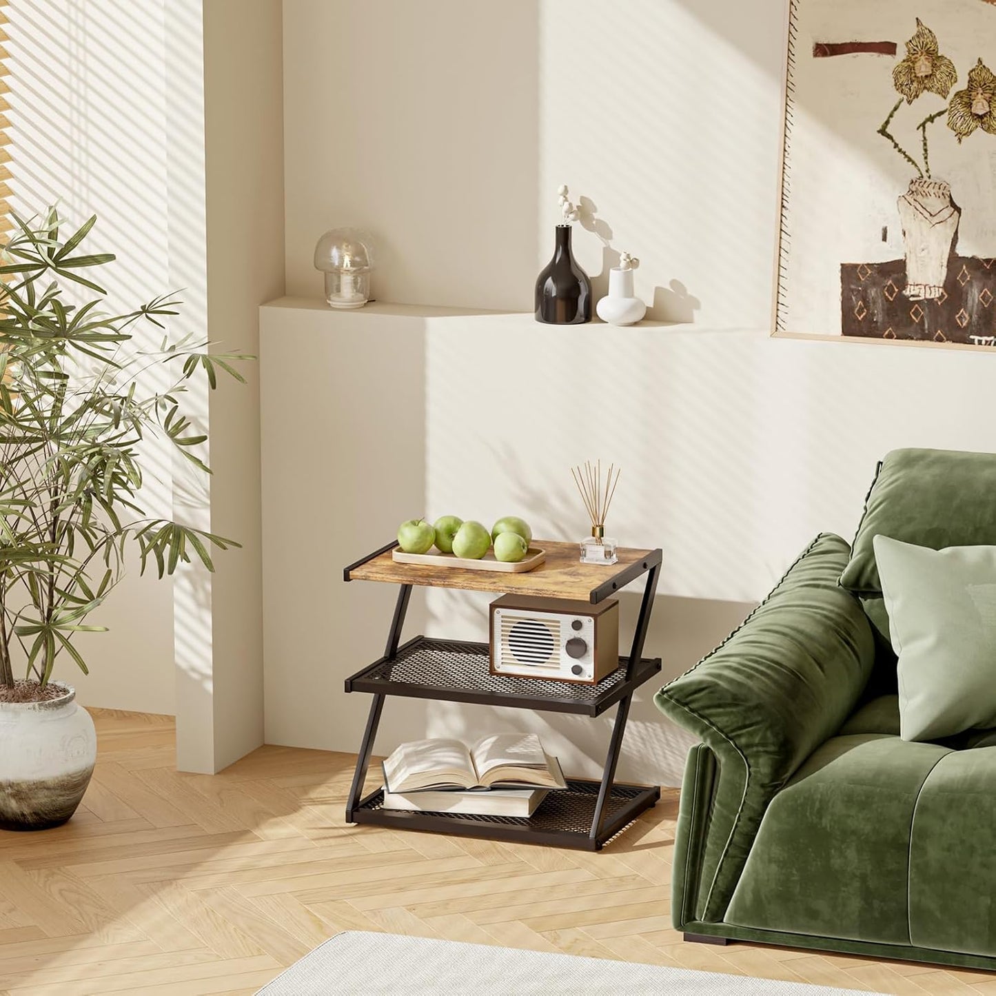 Shoe Rack, Z-Frame Wooden Shoe Shelf with Heavy-Duty Metal Mesh Shelves for Hallway, Living Room, Closet, and Bedroom Organization - Organize Your Shoes in Style (16.54" x 10.24" x 16.14")