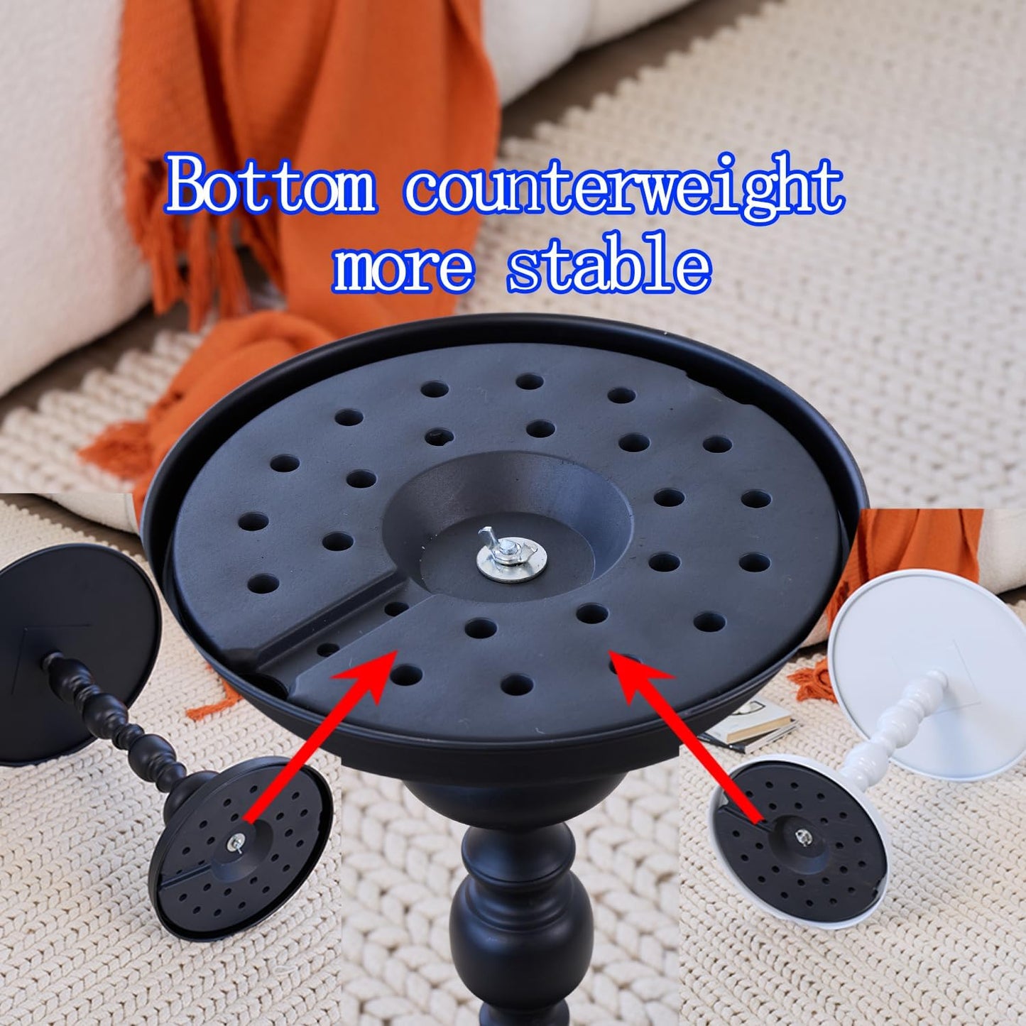 Chic Vintage Round Side Table with Elegant Roman Columns - Sturdy Metal Construction, Perfect for Coffee, End, Tea, or Leisure Use in Living Room or Bedroom Decor (Black and White 1 Pack)